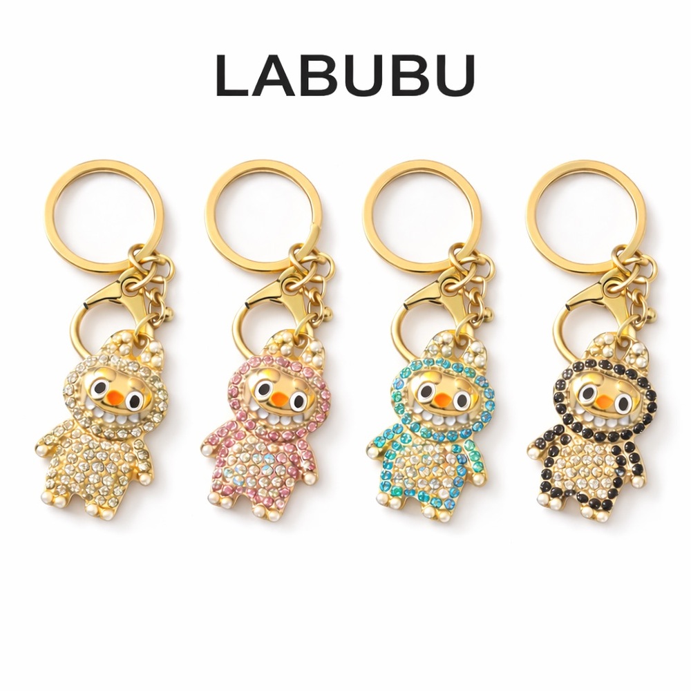 LABUBU Character 3 Crystal Keychain Charm – Cute Rhinestone Bag Charm Key Ring ✨
